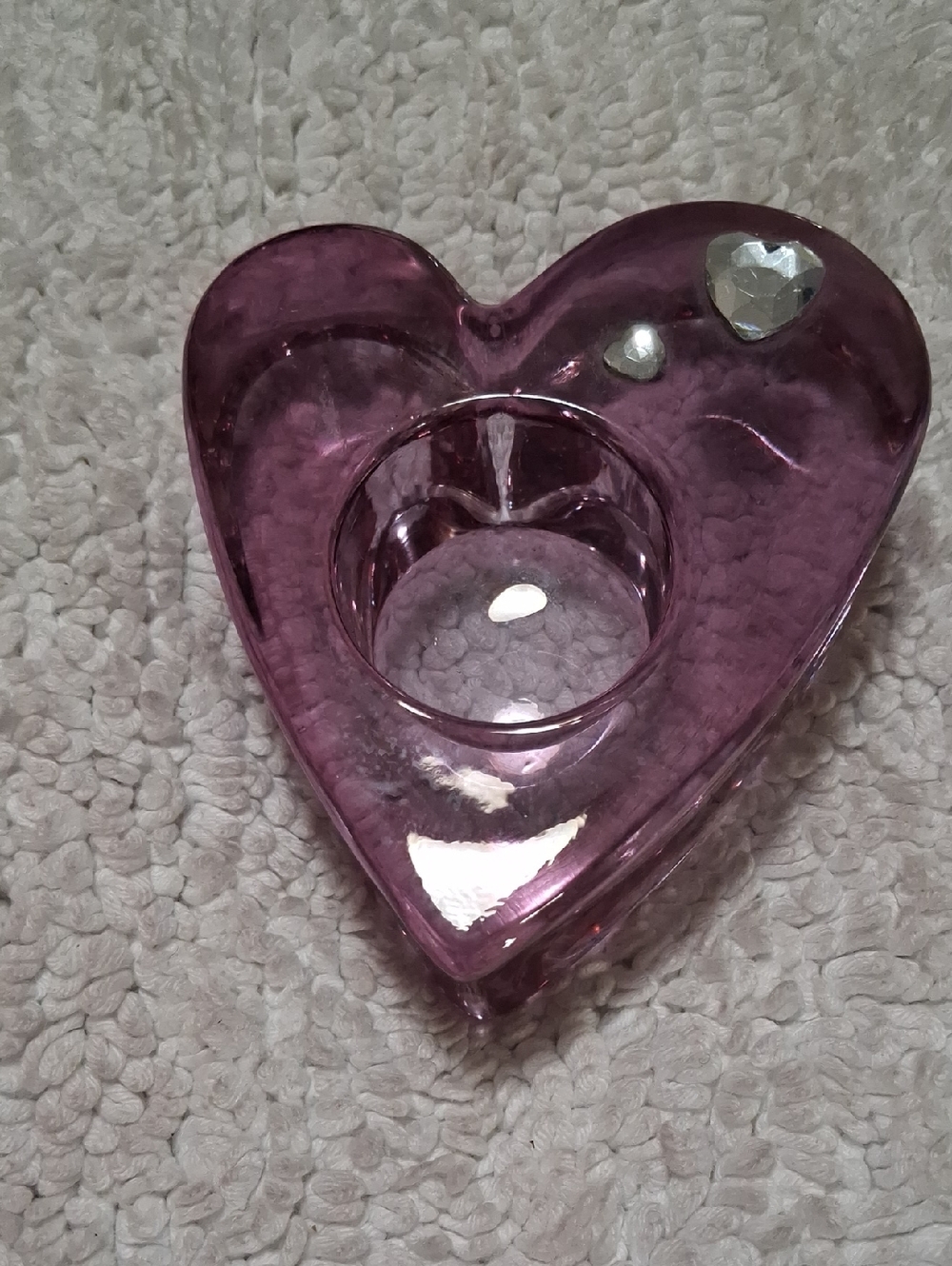 Purple Heart Glass Tealight Holder with Accent Hearts